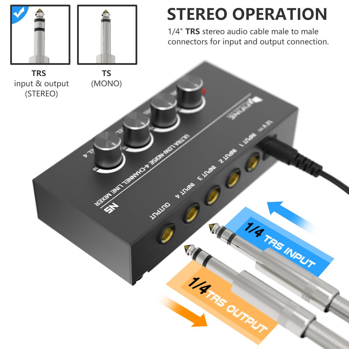 Fifine Ultra Low-Noise 4-Channel Line Mixer For Sub-Mixing,4 Stereo Channel Mini Audio Mixer With Ac Adapter.Ideal For Small Clu