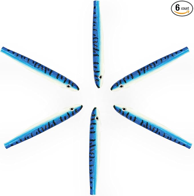 6" Cedar Plug Lures, 6 Pcs Blue/White Unrigged, for Offshore Trolling, Includes Saltwater Lure Bag, Ideal for Tuna Fishing