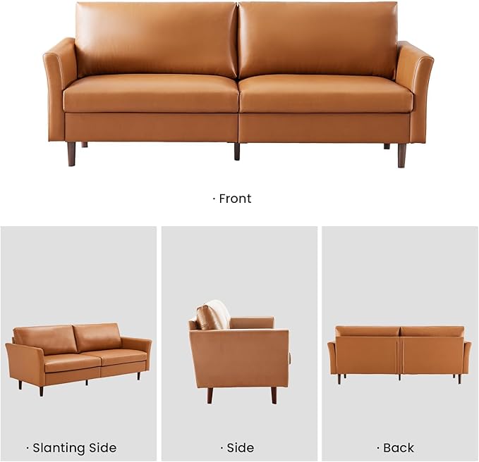 Kingfun Living Room Furniture Sets, 3 Seater Sofa, Armcahir and Armcahir, Mid Century Modern Sofa Set, Faux Leather Couch with Solid Wood Frame for Living Room & Bedroom, Mid Brown