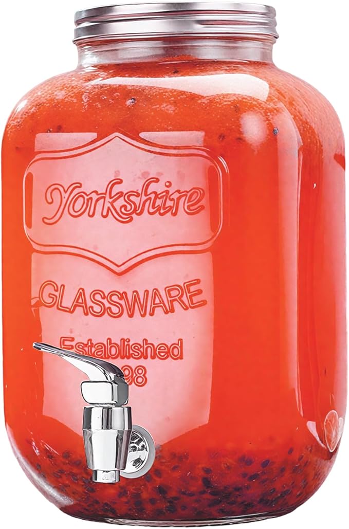 Glass Drink Dispenser 3.8L,Water Dispenser with Tap, Drink Dispenser for Party & Outdoor Use, Jug for Water, Juice,(BBQ, P...