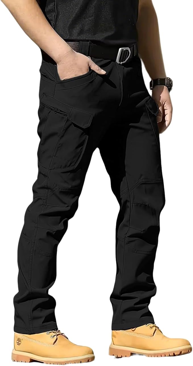 whox Men's Cargo Tactical Pants Work Hiking Trousers Waterproof Lightweight Elastic Waist for Travel with Pockets(No Belt)