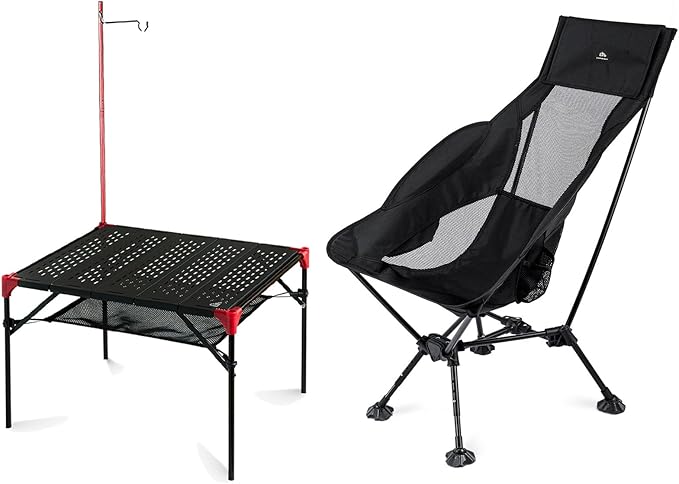 iClimb 1 Adjustable High Back Anti-Sinking Chair and 1 Extendable Table with Hanger Bundle, Ultralight Compact for Adults ...