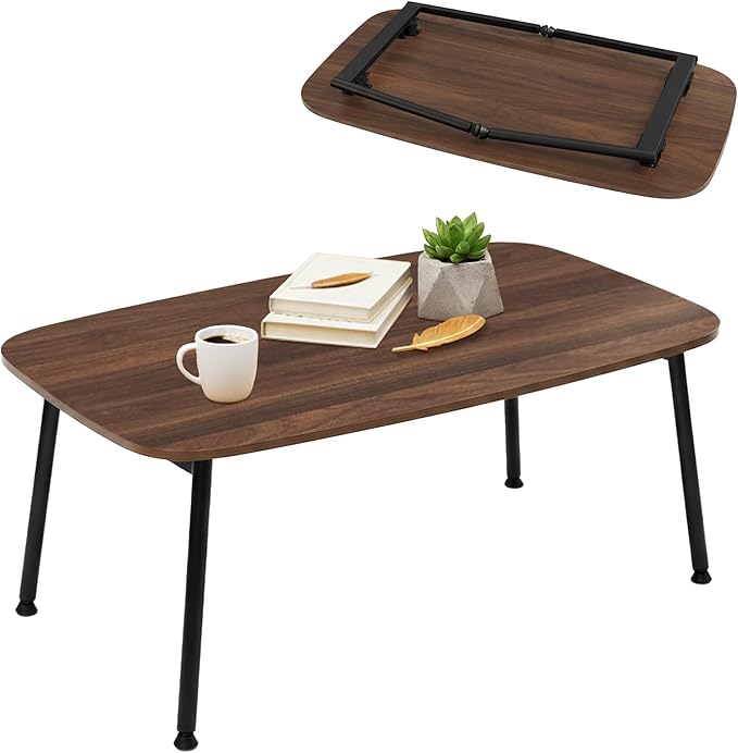 Folding Coffee Table, Portable Floor Table for Sitting on The Floor, Midcentury Modern Coffee Table, Foldable Floor Table for Living Room, 40''L x 20''W x 15''H, Walnut