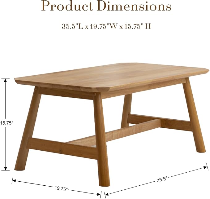 HEAH-YO 35.5” Coffee Table, Rectangle Coffee Tables with Wood Legs for Living Room Bedroom, Natural Wood Color