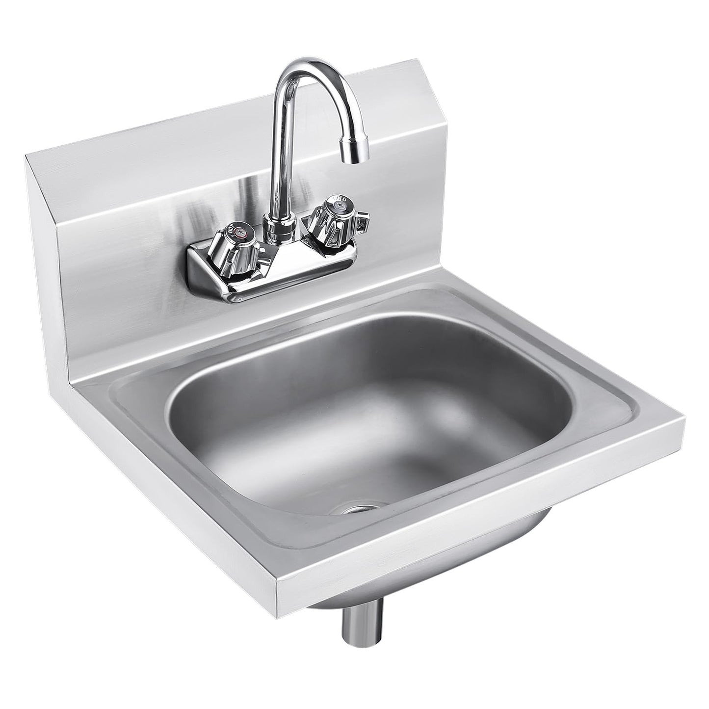 Vexalify Stainless Steel Sink Commercial Wall-mounted Wash Basin With Gooseneck Faucet And Backsplash for Restaurants, Shops, Bars and Homes