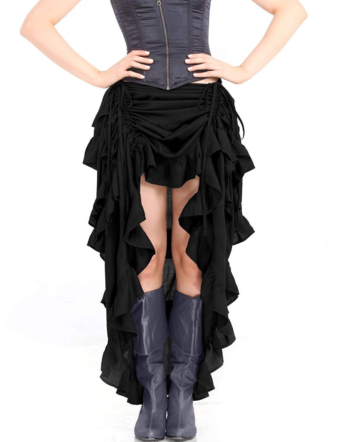 ThePirateDressing Steampunk Victorian Cosplay Costume Womens Gothic High - Low Show Girl Skirt -C1367-Black-S