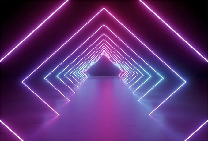 Leowefowa 10x8ft Let's Glow Neon Party Backdrop Vinyl Futuristic Square Neon Lights Tunnel Decades Party Photography Backg...