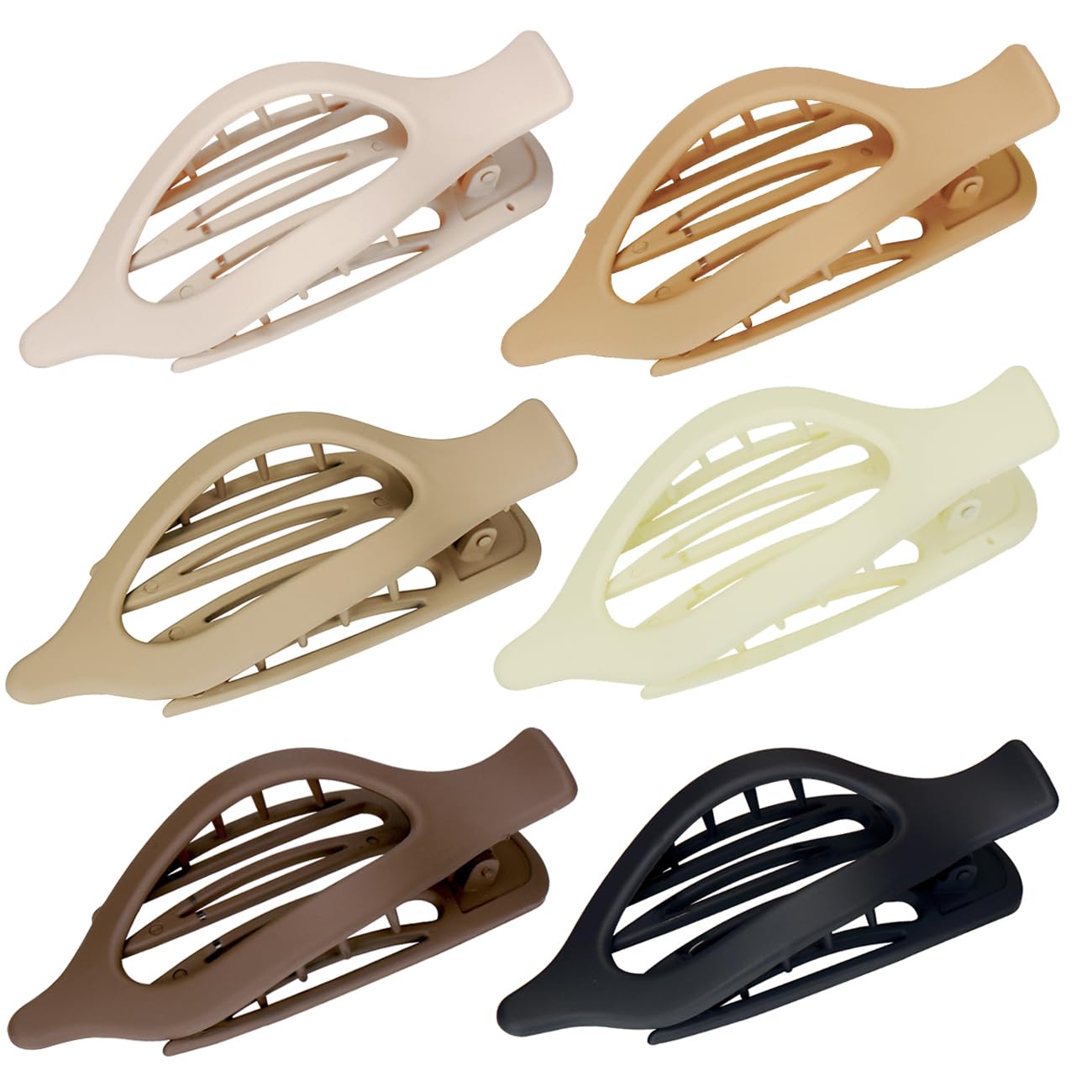 Parcce 6 PCS Matte Hair Claw Clip Accessories, French Concord Flat Lay Down Claw Barrettes for Thick Thin Hair, Strong Hold Nons
