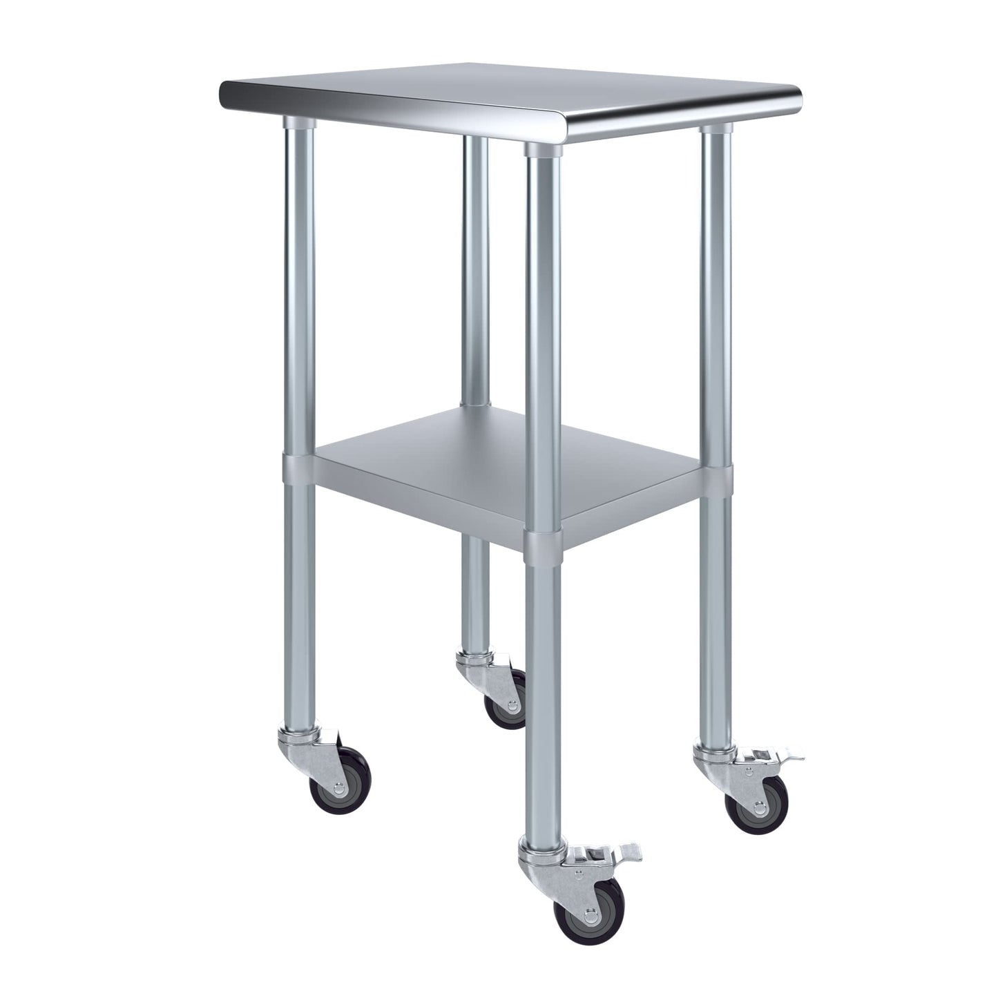 AmGood 24 in. x 18 in. Stainless Steel Work Table with Wheels | Metal Kitchen Food Prep Table | NSF