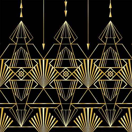 Beistle 2-Count Great 1920s Tablecover, Art Deco Decor & Table Decorations for Party, Hollywood Decor, Plastic Black & Gold Plastic Cover, 54" x 108"