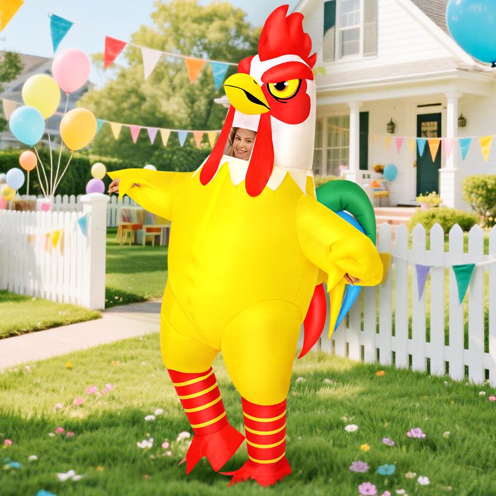 KOOY Inflatable Chicken Costume Adult, Inflatable Costumes for Adult, Inflatables Rooster Costume Women/Men for Fancy Funny Party, Full Body Blow Up Costumes, Cock Dress Chicken Onesie for Halloween
