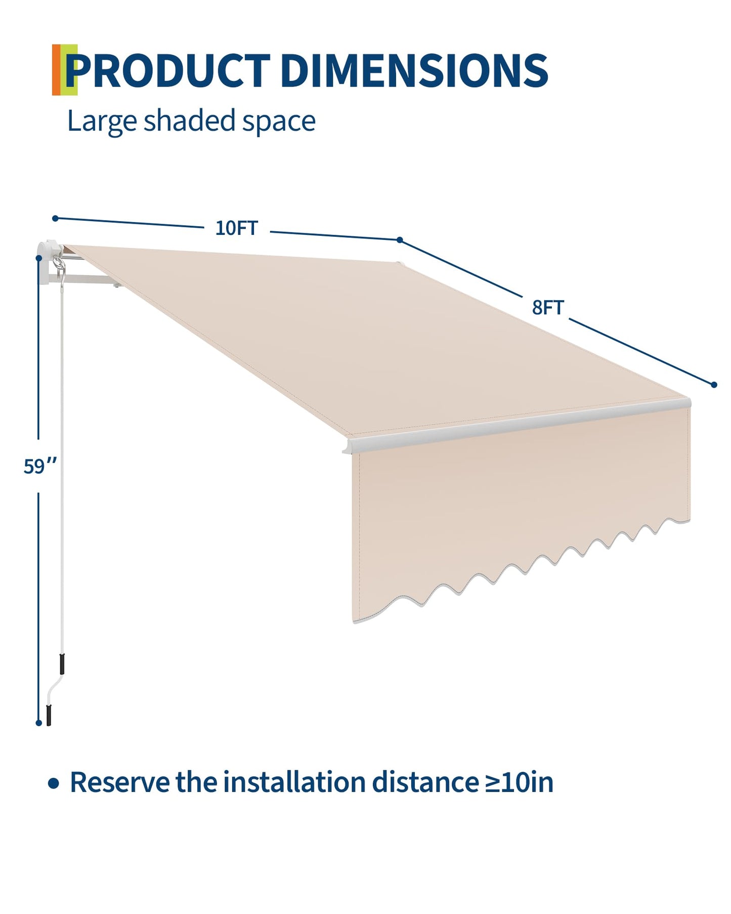 GarveeLife 10'x8' Retractable Awnings for Patio, Manual Patio Awning for Outside with Sturdy Aluminum Frame, Fade and Tear Resistant Fabric,Crank Handle, for Patio, Deck, Garden, Beige