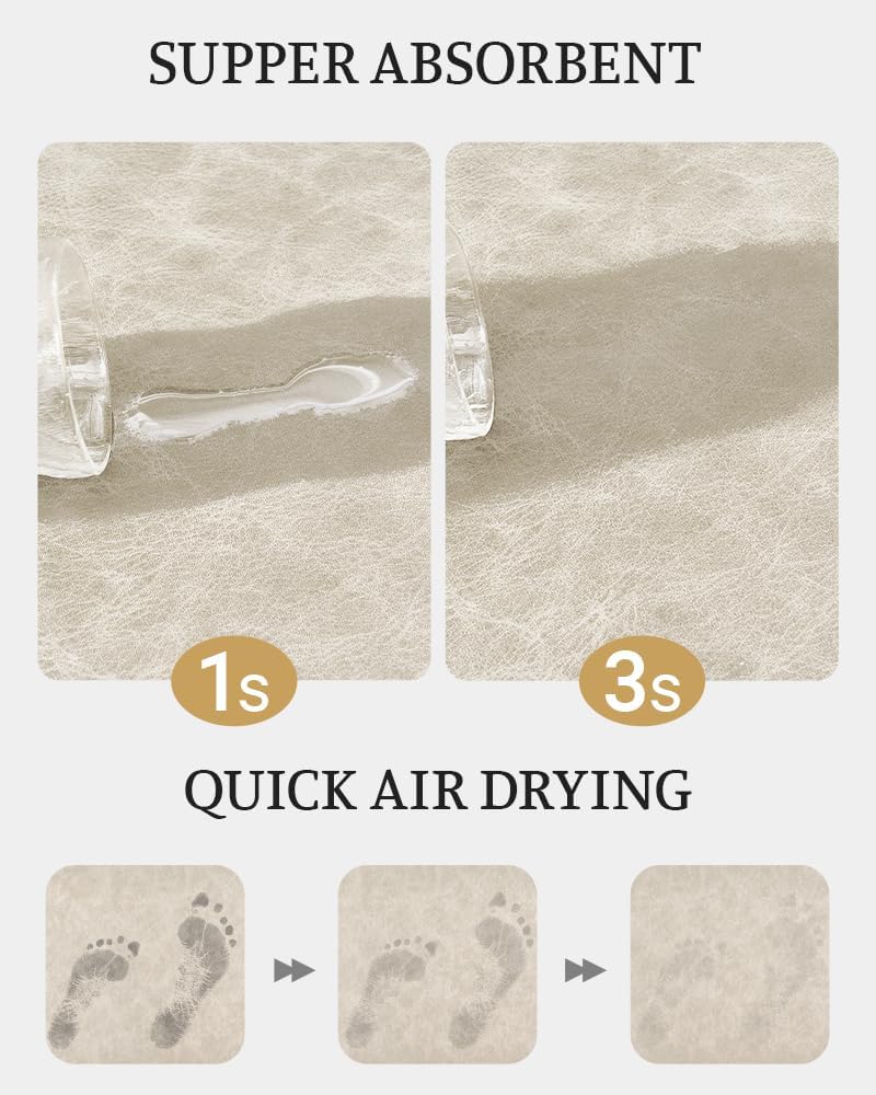 Bath Mat Rug, Rubber Non-Slip Quick Dry Absorbent Thin Bathroom Rugs Fit Under Door Bathroom Floor Mats-Shower Rug for in Front of Bathtub, Sink, Shower Room(Light Brown,24"x48")