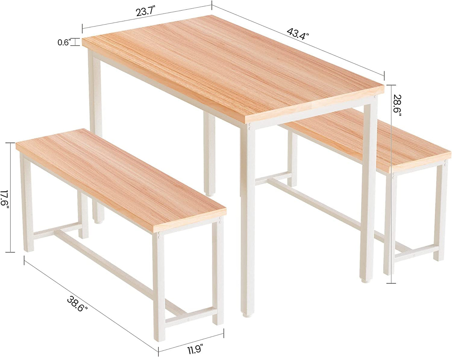 LinkRomat Dining Room Table Set with 2 Benches, Farmhouse Dining Table Set for 4, Wood Breakfast Dinner Table Set for Breakfast Nook Small Spaces, Beige