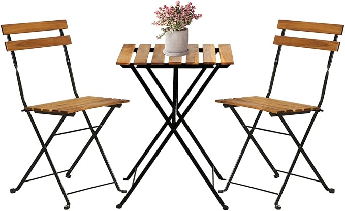 3 Pieces Folding Patio Furniture Set Bistro Set Portable Conversation Set All Weather Resistant Outdoor Furniture with 2 F...