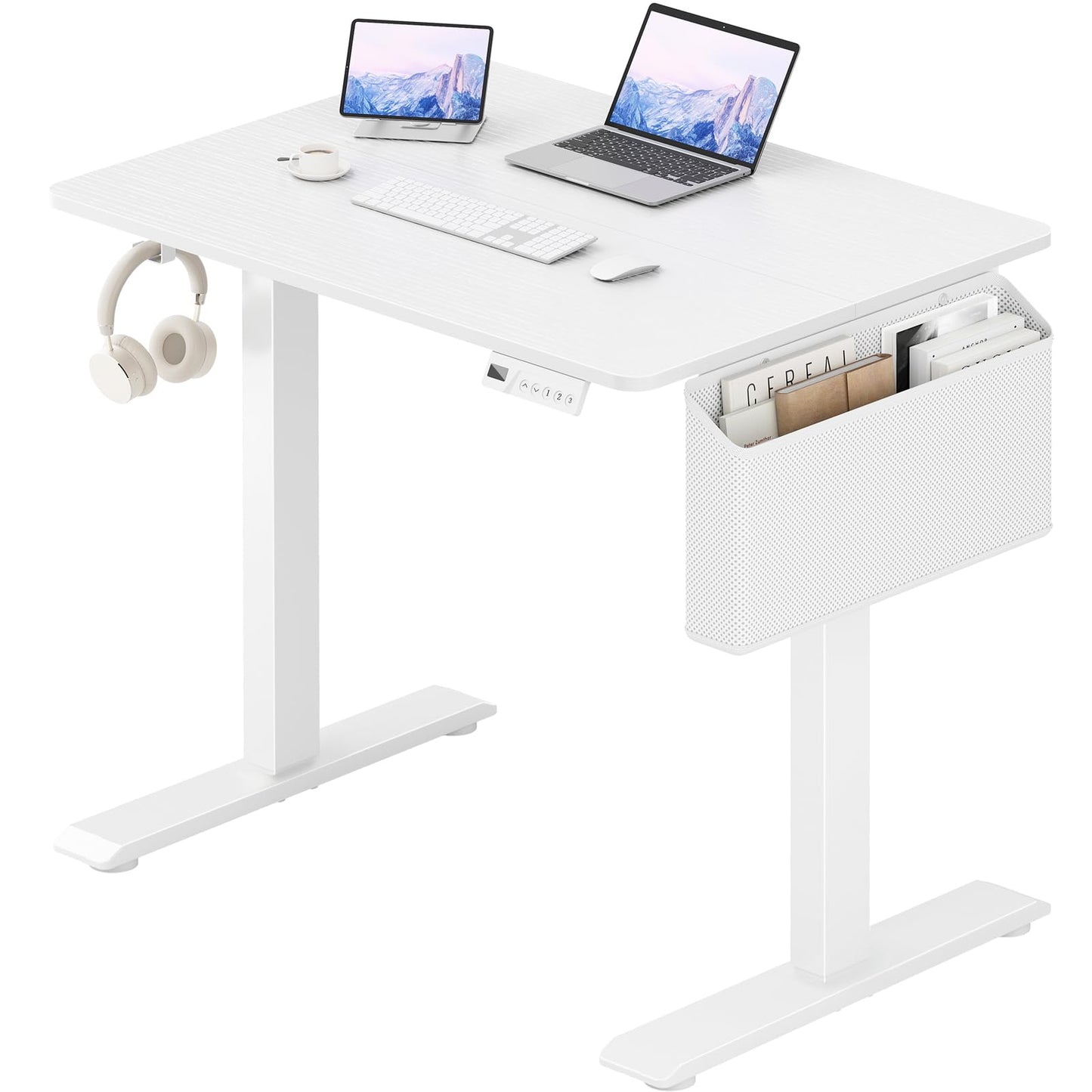 KLUVIS White Electric Standing Desk - 32 Inch Small Adjustable Height Stand up Desk for Writing Study Work, Mini Sit to Stand Desks Workstation for Small Space Adult Boys Girls Bedroom Home Office