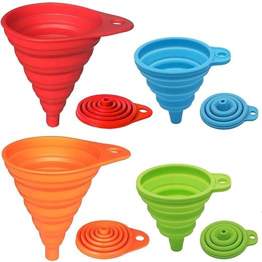 KongNai Kitchen Funnel Set 4 Pack, Small and Large, Kitchen Gadgets Accessories Foldable Silicone Collapsible Funnels for ...