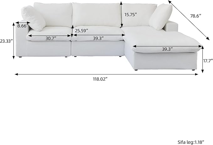 Cloud Couch Modular Sectional Sofa with Storage Ottoman,L Shaped Couch for Living Room,120.45inch Down Filled 4 Seater Convertible Sectional Sofas,Covers Washable&Replaceable (White)