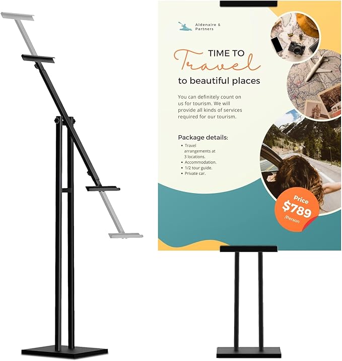 GERTSOUND Heavy Duty Sign Stand, Floor Poster Board Stand, Adjustable Metal Sign Holder Height Up to 60 Inches and 180° Ro...