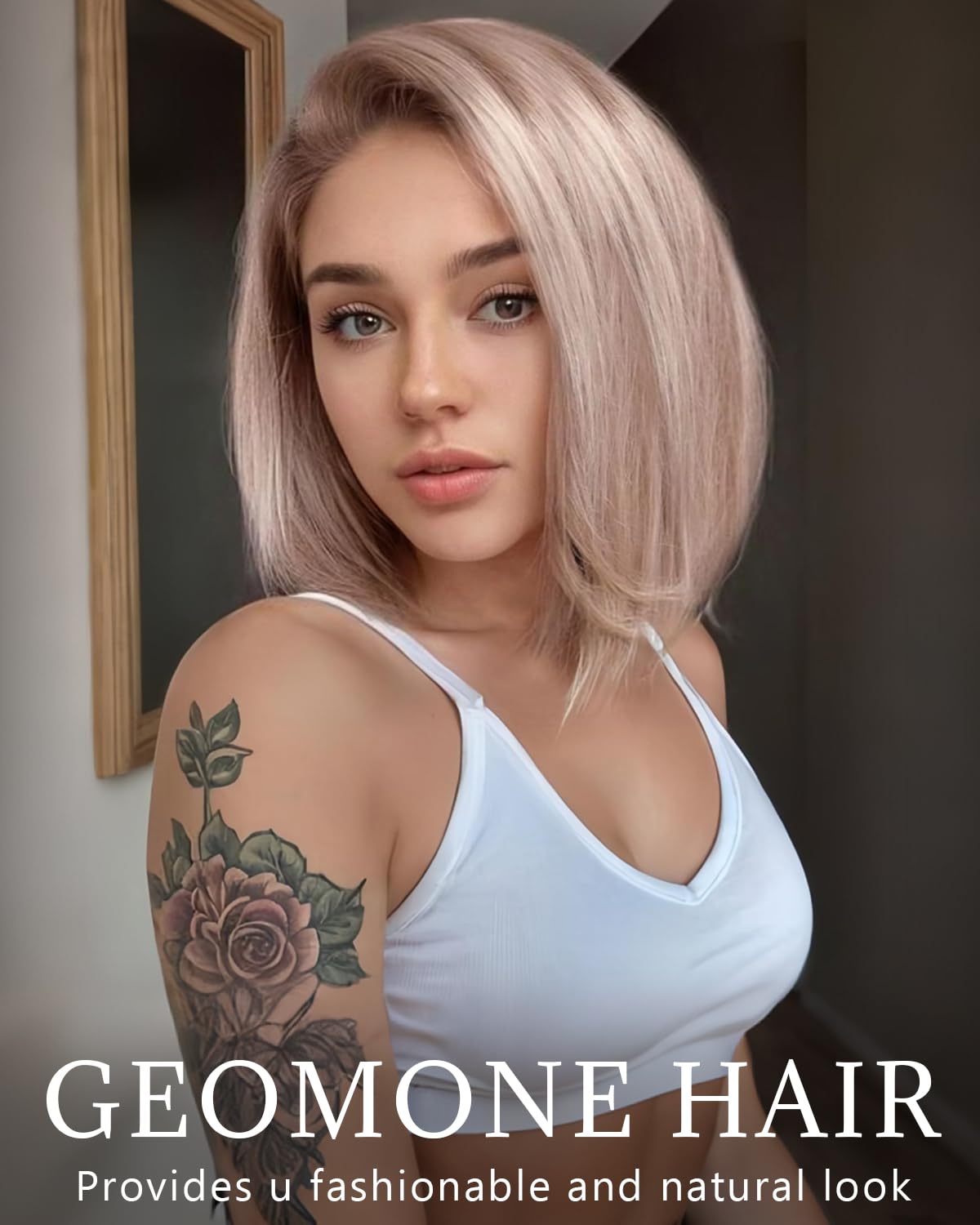 Geomone Ash Blonde Bob Wig Human Hair 180 Density 13x4 Transparent Lace Frontal Wigs Pre Plucked Colored Wigs Human Hair 8 Inch