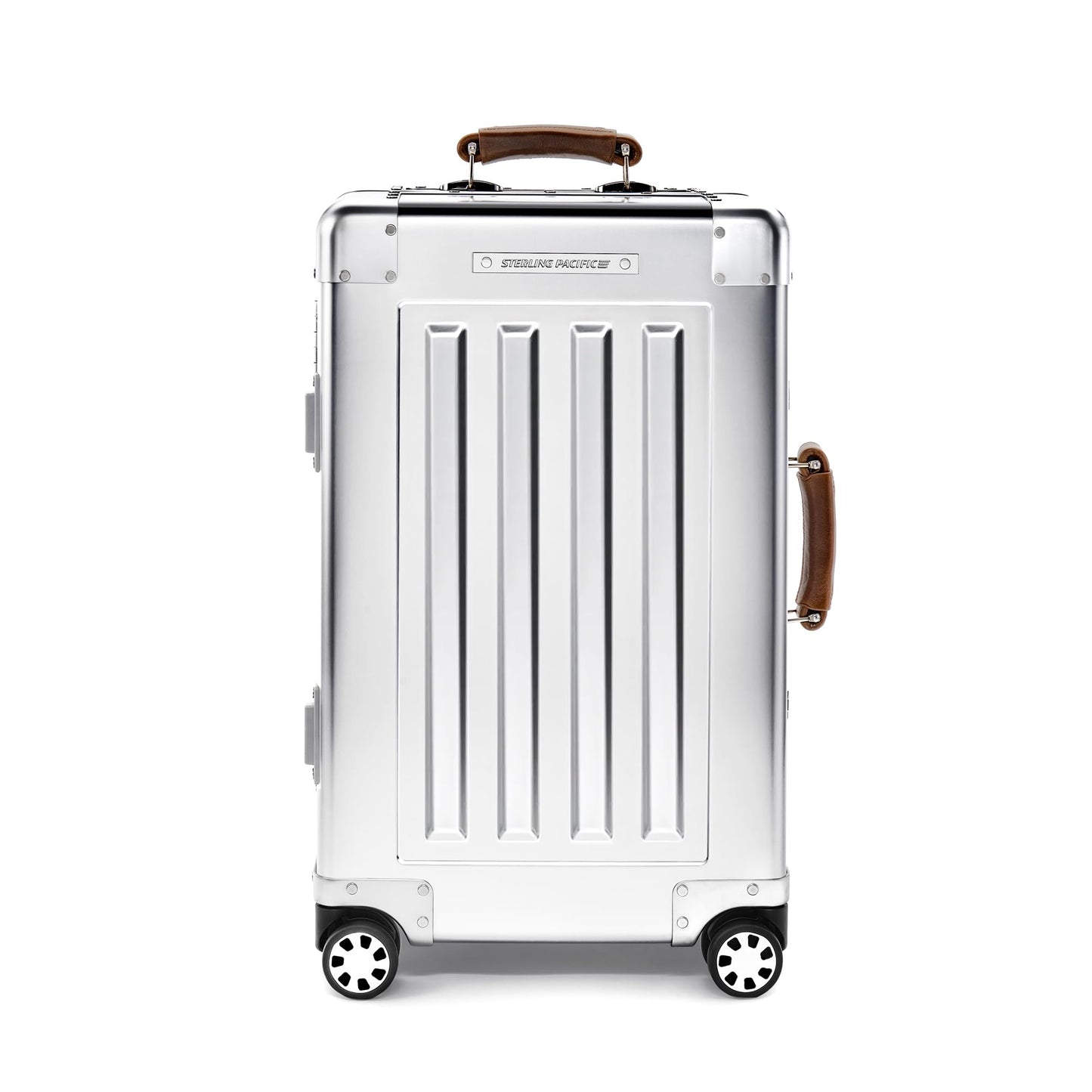 Sterling Pacific 40L Cabin Travel Case – Full Aluminum Four Wheel Carry On Luggage, Italian Leather Handles