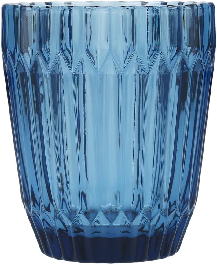 Fortessa Archie Glass Drinkware, Double Old Fashioned (Set of 6), 12.5 Ounce, Cornflower Blue