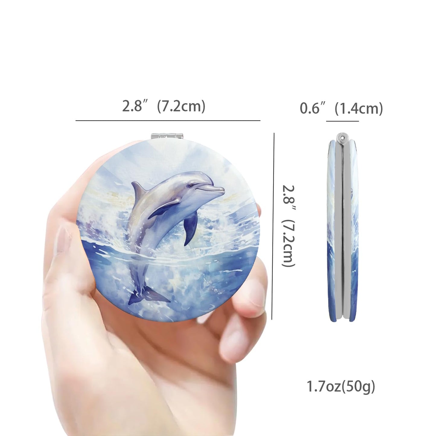 PDOZV Cheap Small Compact Mirror, Round 2.8    Metal Frame PU MarineAnimal Style Double Sided Mini Magnifying 1X/3X Mirror for P