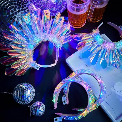 Light up Headbands Crown LED Easter Glitter Headband Hoop Glow Rave Costume Headpiece for Women Tiara Party Birthday