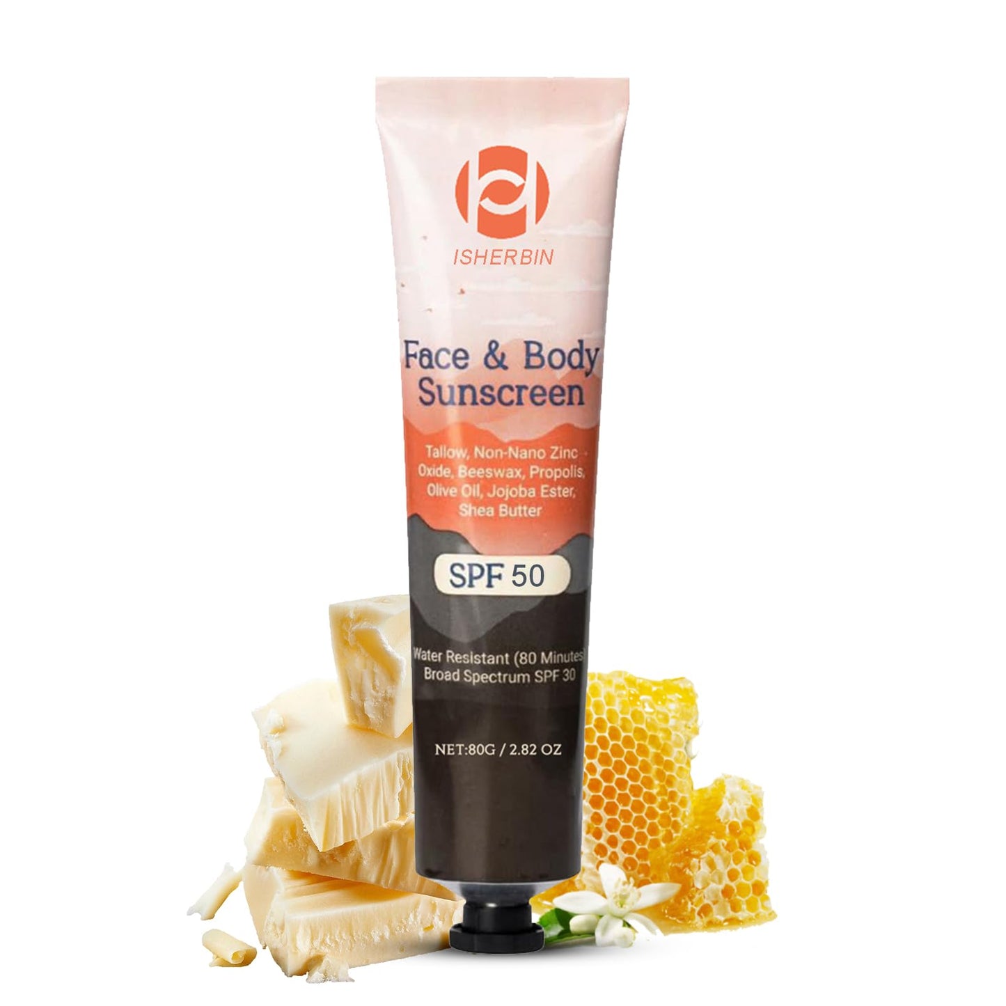 Natural Mineral Sunscreen SPF 50 - Natural Tallow & Zinc Oxide, Beef Tallow Sunscreen for Face & Body SPF 50, Lightweight under
