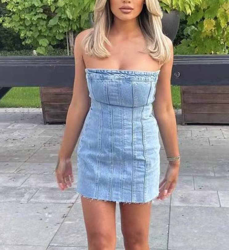 Sumleno Sexy Denim Summer Dresses 2026 Women Y2k Clothing Jeans Tube Backless Bodycon Mini Dress Western Cowgirl Streetwear