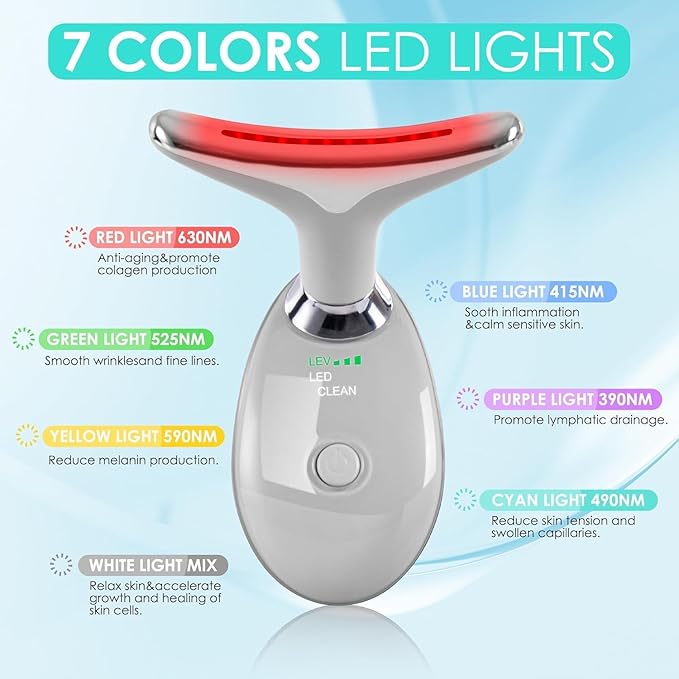 Facial Massager Face and Neck, Face 𝖲 culpting Wand with 7 Color Red (Grey)