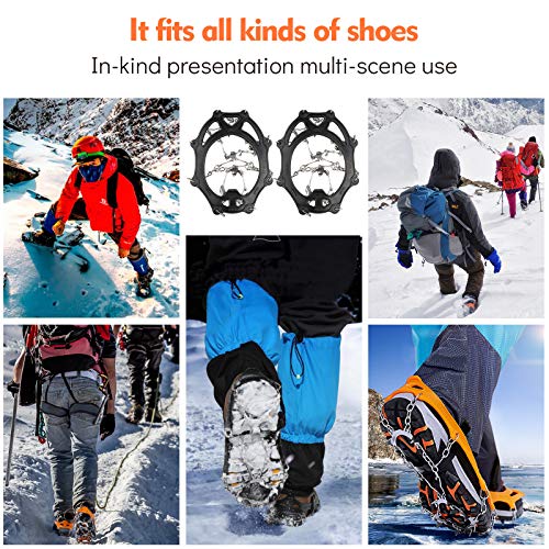 Sfee Ice Snow Grips Crampons Traction Cleats,19 Stainless Steel Spikes for Women Men Kids, Anti Slip Flexible Shoe/Boot Fo...