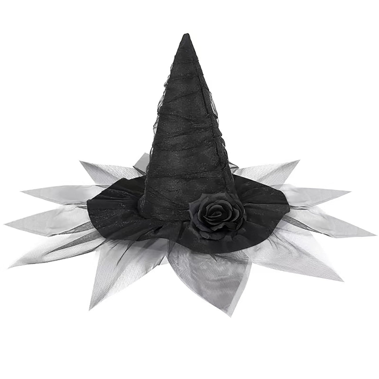 Moyubath Halloween Witch Hat, Ruched Witches Hats for Women with Veil and Rose Wizard Hats Halloween Costume Accessories