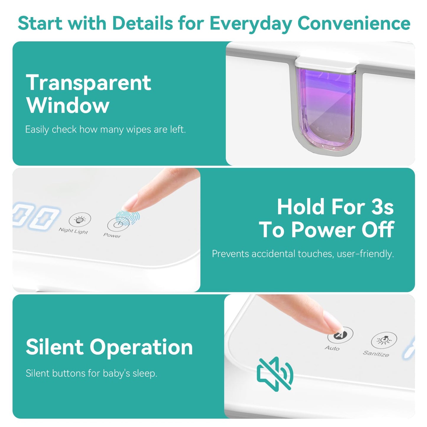 Chefhandy Wipe Warmer with UV Sanitizer for Babies & Adults, Adjustable Temperature, Quiet Heating, Night Light, Large Warm Wipe Holder (White)