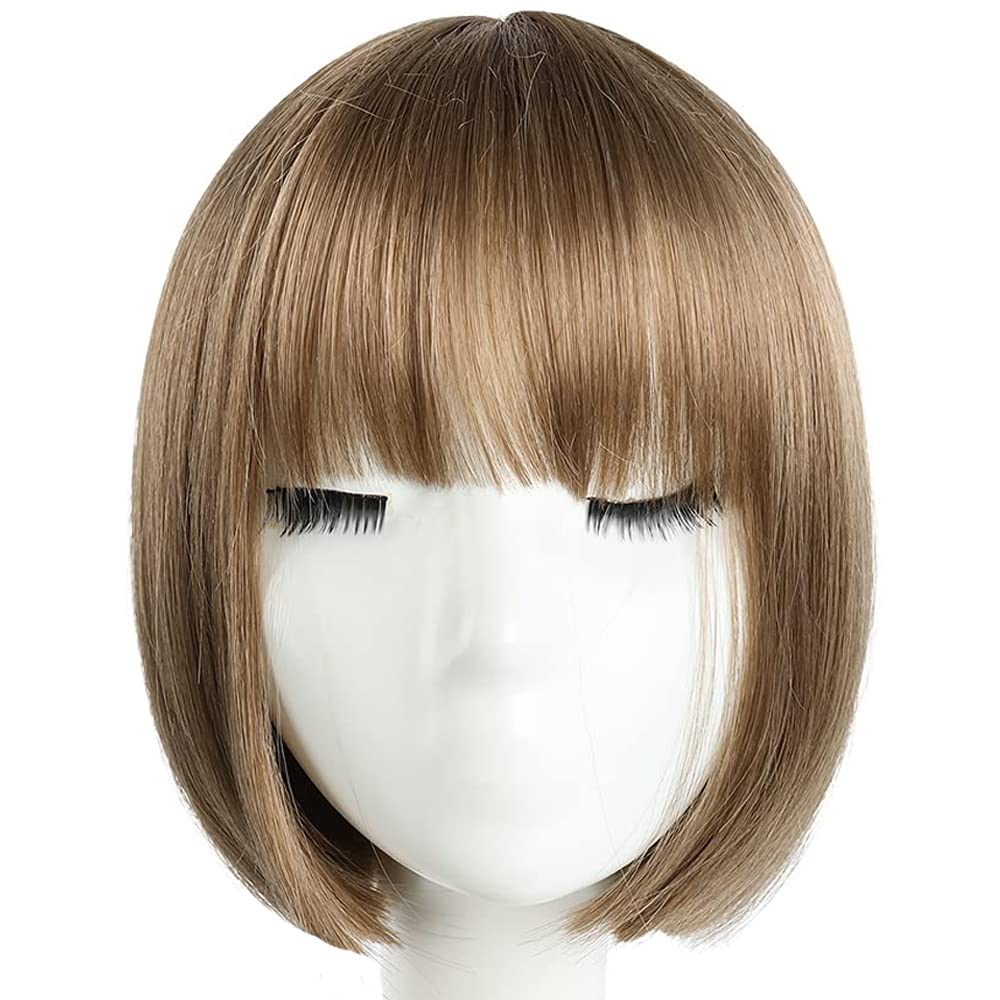 HSPCYGG Bob Wigs Short Daily Brown Wig with Bangs 10 Straight Synthetic Halloween Costume Cosplay Wigs for Women