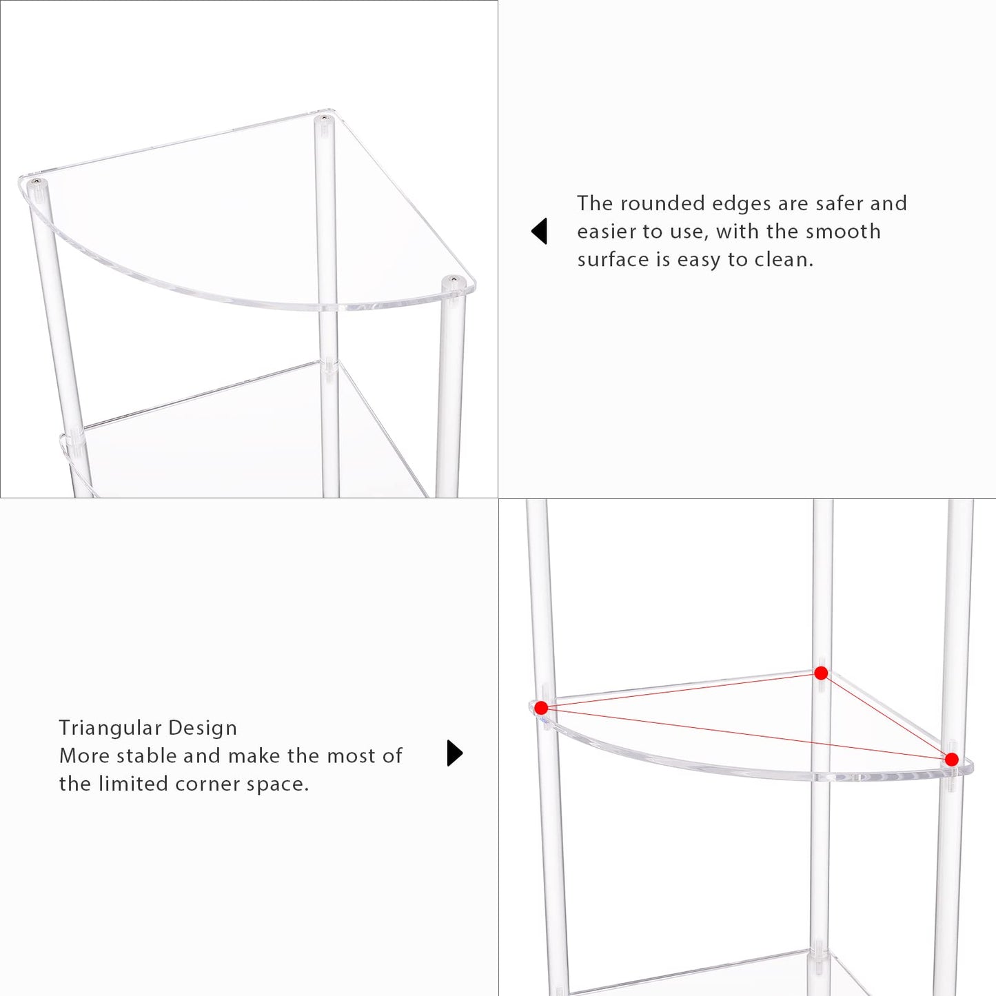 Eglaf Acrylic Triangle End Table - 3 Tier Corner Side Table - Small Corner Table for Living Room, Bedroom, Bathroom - 11.8'' L x 11.8'' W x 26 ''H