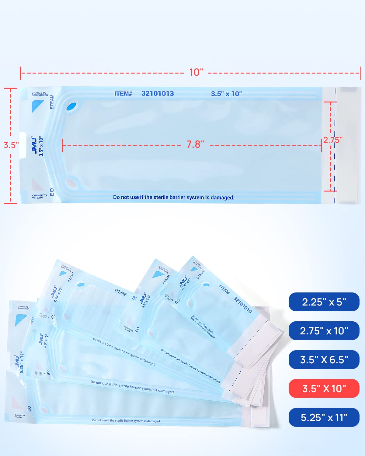 JMU Self Seal Sterilization Pouches 3.5" x 10", Sterilization Bags 200 per Box