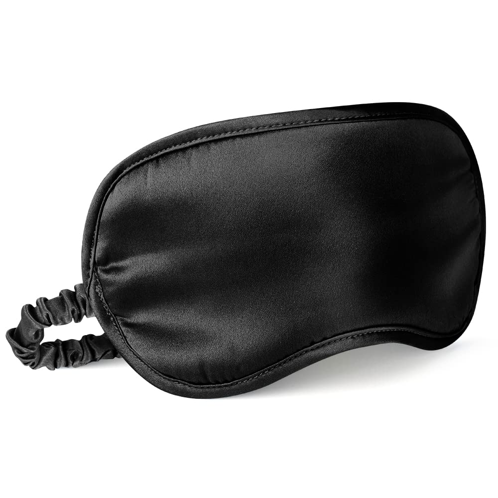 LULUSILK Mulberry Silk Sleep Eye Mask Blindfold with Elastic Strap Headband, Soft Eye Cover Eyeshade for Night Sleeping, Travel, Nap(Black), Pack of 1