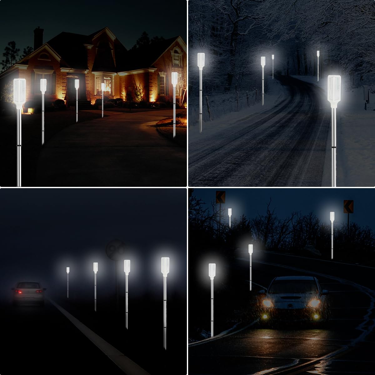 Aolyty Solar Lights Outdoor, Waterproof Driveway Markers Reflective, Warning Flash Light with 2 Lighting Modes, LED Solar Light 4 Pack for Parking Lots, Yard, Sidewalk, Stop Sign, 30 Inches (White)