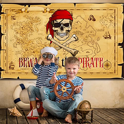 Breling Pirate Party Backdrop Pirate Treasure Map Background Nautical Theme Wall Hanging Map Banner Decoration for Kids Bi...