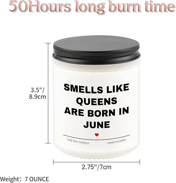Birthday Gifts for Women, Queens are Born in June Candle, June Bday Gift Idea for Girl Female Sister Mom Aunt Friend, Smell Like Queens are Born in June Candle,7 OZ