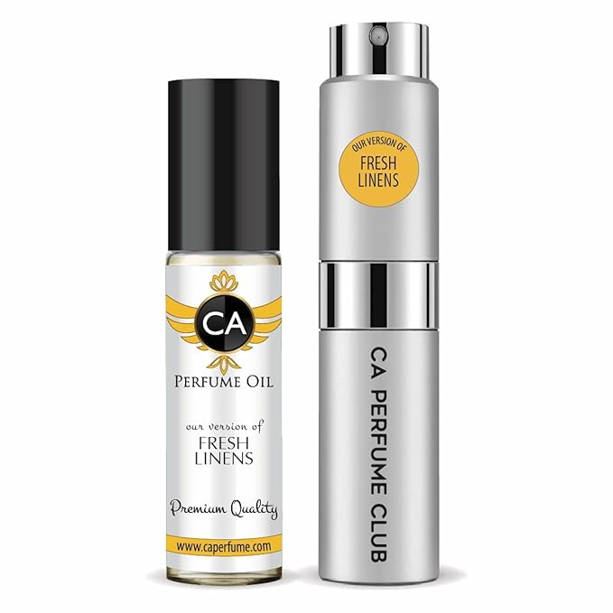 CA Perfume Duo Impression of Fresh Linens For Women And Men Perfume Layering Set Long Lasting Travel Size EDP + Body Oil Roll-On Bottle 0.27 Fl Oz+0.33 Fl Oz