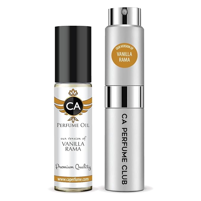 CA Perfume Duo Impression of Vanilla Rama For Women And Men Perfume Layering Set Long Lasting Travel Size EDP + Body Oil Roll-On Bottle 0.27 Fl Oz+0.33 Fl Oz