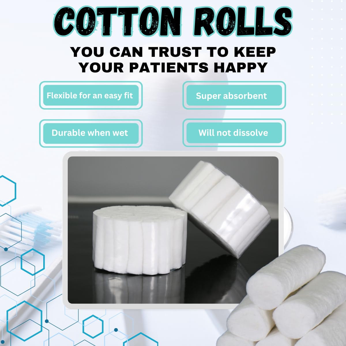 Cotton Dental Rolls 100 Count | Absorbent Nose Plugs and Nose Bleed Stoppers for Dental Procedures, Wisdom Teeth Recovery, and First Aid | Soft, Gentle, Cotton Supplies