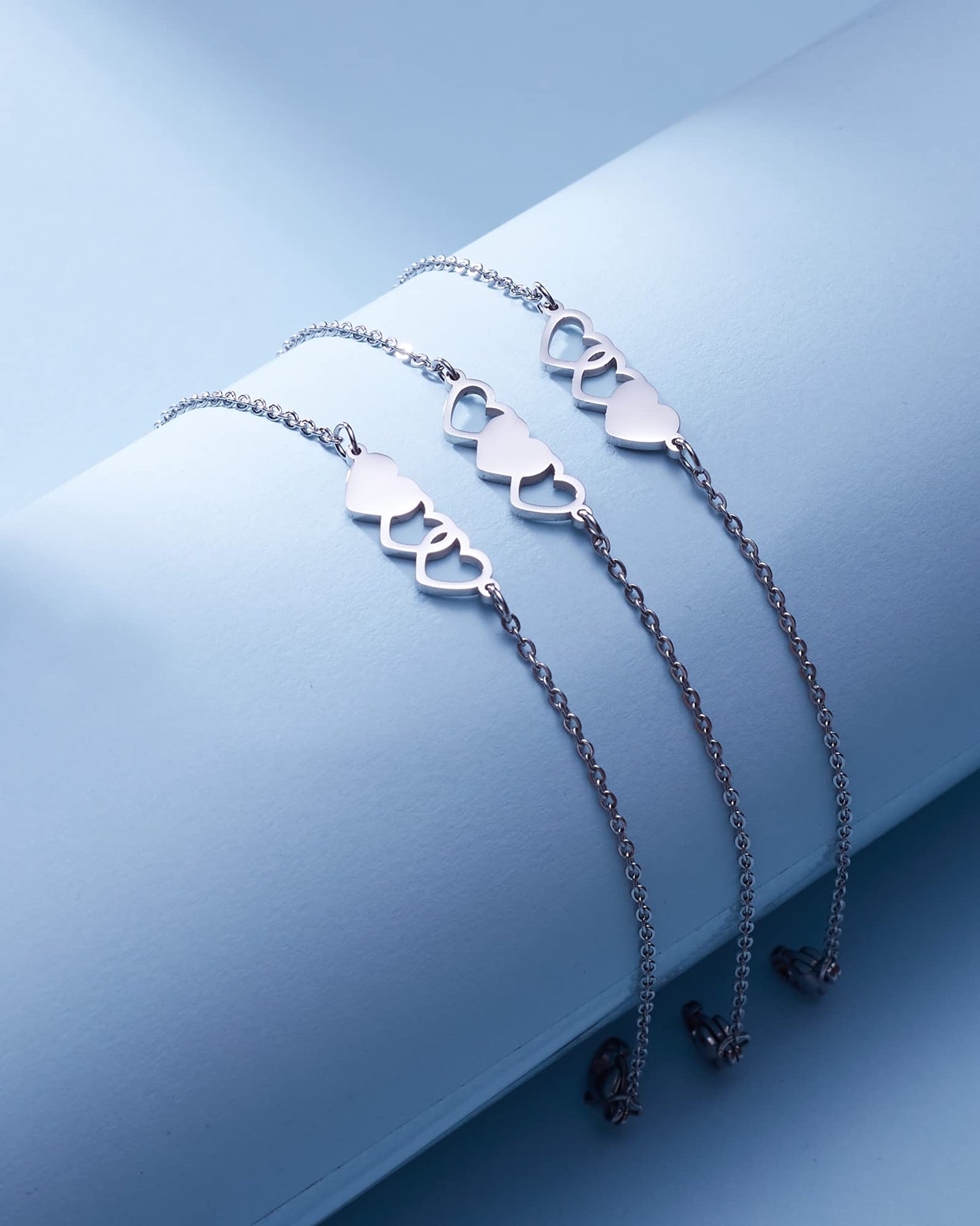 HOFOYA 3 Sister Bracelets Best Friends Bracelets for 3 Set of 3 Link Triple Heart Bracelets 3 BFF 3 Bestie Friendship Gifts Chri