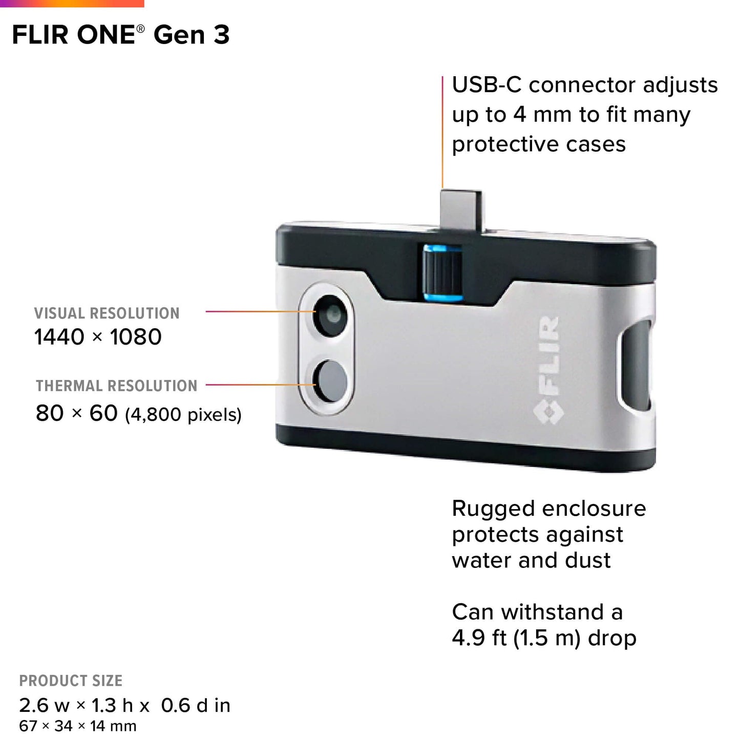 Flir One - Thermal Imaging Camera for iOS Smartphones (iPhone 15 and Newer w/USB-C), 240x180 Super Resolution (80x60 Native IR)