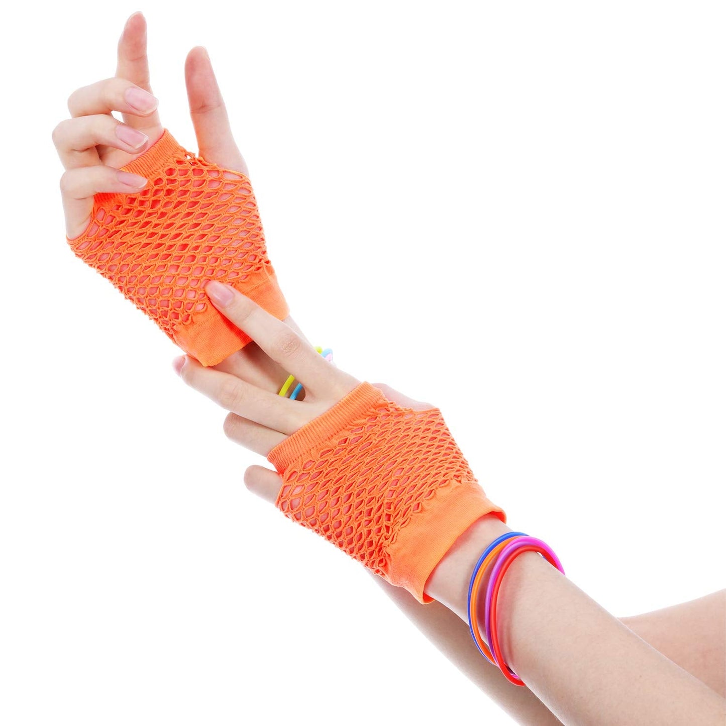 Blulu 80s Accessories Women Lace Headband Earrings Fishnet Gloves Necklace Bracelet for 80s Retro Party Halloween (Orange)