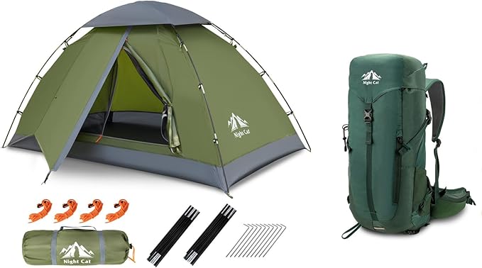 Night Cat Upgraded Backpacking Tents with 30L Hiking Backpack for 1 Person Outdoors Easy Clip Setup Tent Camping Combo Set