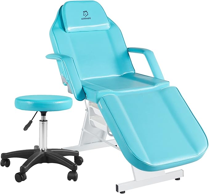Lash Bed Facial Chair Tattoo Char Massage Table 73in 3-Section Multipurpose Massage Bed Professional Tattoo Table Salon Spa Equipment for Facial Spa Beauty Spa Salon Equipment-Blue
