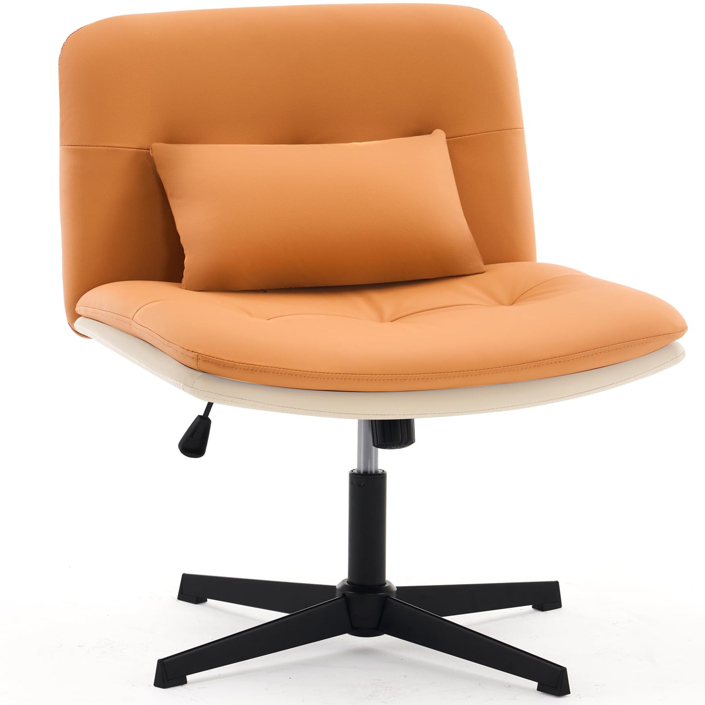 Hodiax Armless Office Chair, PU-Padded Mid-Back Computer Chair, Adjustable Swivel Task Chair (No Wheel, Brown)